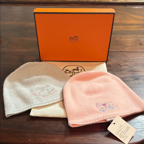 Hermès Other - HERMÈS Adada Baby Knit Caps Pink and Blue